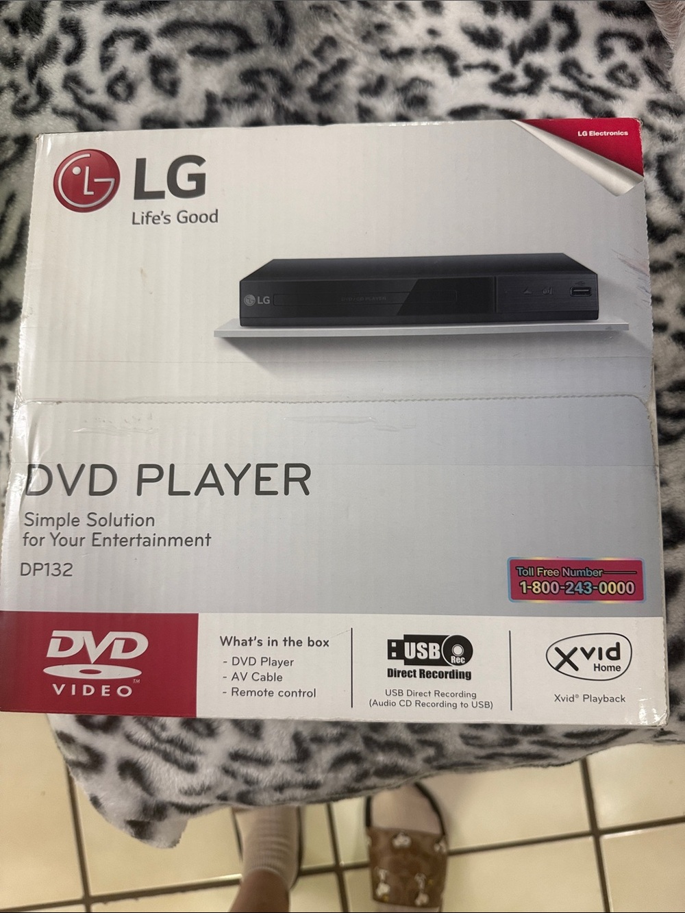 LG DVD Player DP132 in Black and White Packaging